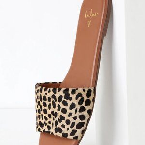 Lulus Tara Leopard Calf Hair Leather Slide Sandals